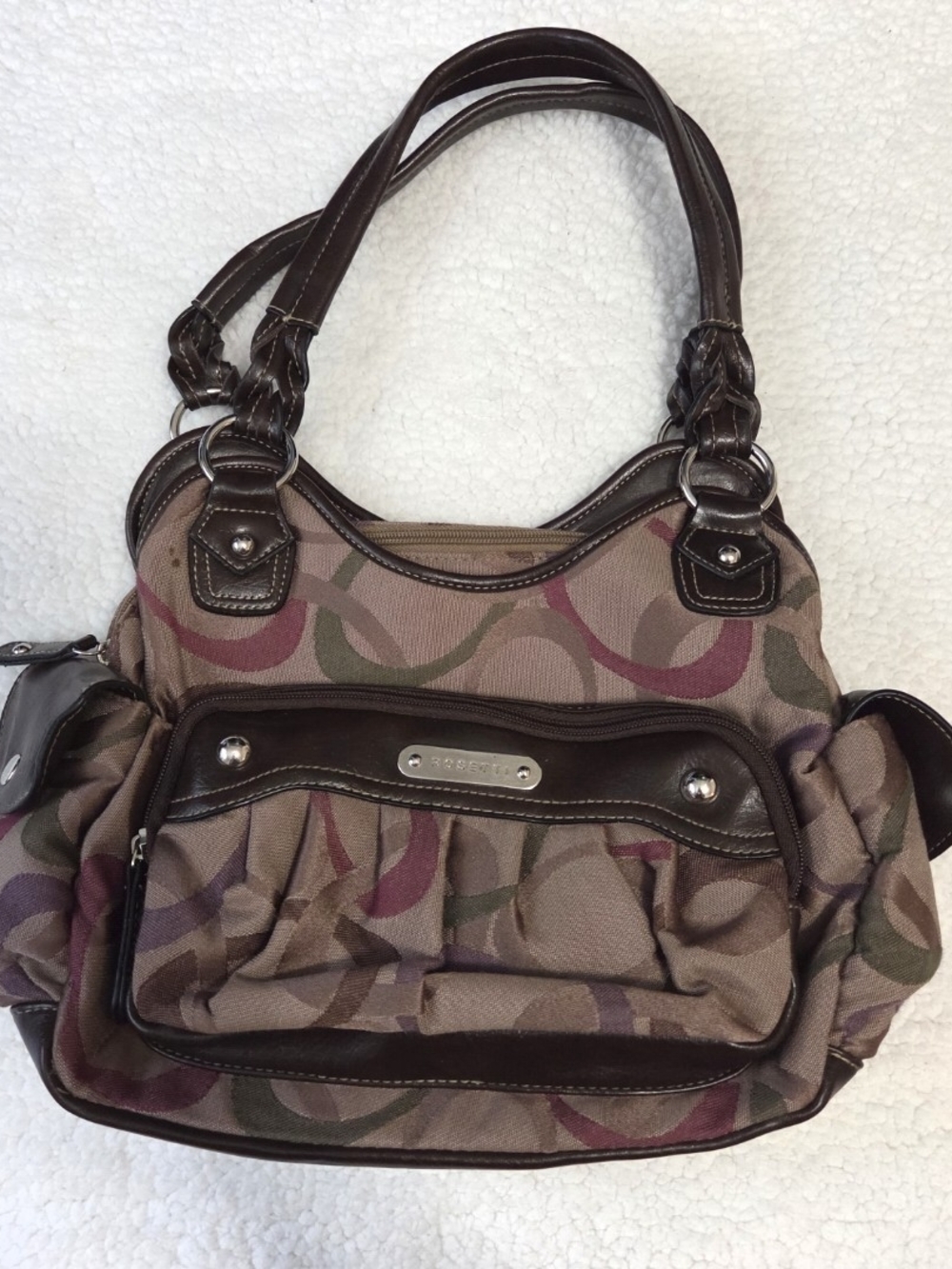 Rosetti Hobo Purse Y2k Shoulder Bag Brown Multicolor Geometric Braided Straps
